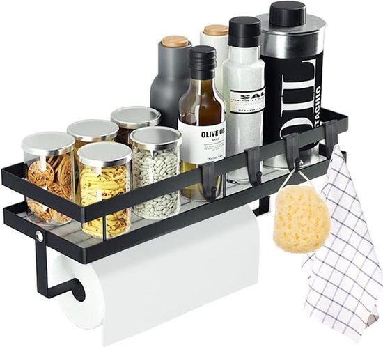 Kruidenrek voor aan de muur, 2-delige set, roestvrij staal, zwart, hangend kruidenrek