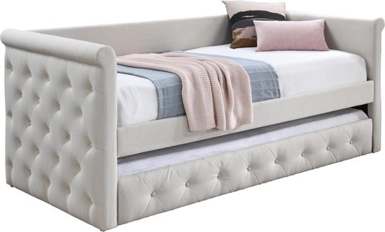 Canapé lit extensible avec rembourrage - 2 x 90 x 190 cm - Tissu - Beige - LOUISE L 219 cm x H 95,2 cm x P 98,5 cm