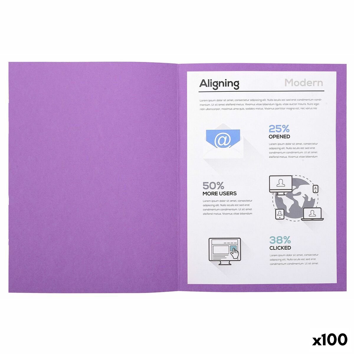 100x Dossiermappen A4, Gerecycled Karton, 250g, Lilac