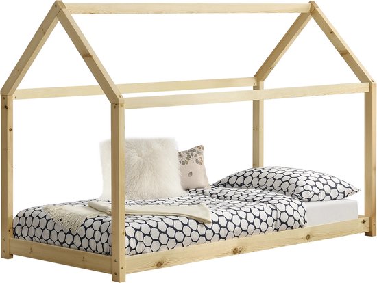 In And OutdoorMatch Kinderbed Zola - Houten bed - Huisbed - 80x160 cm - Houtkleurig - Grenen - Voor meisjes - Voor jongens - Voor kinderen