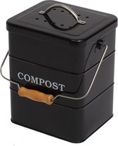 Metalen compostbak met deksel, organische afvalbak voor de keuken, werkblad en onderkast, mini-composter, organische afvalbak van 6 liter, keuken, klein, container compostbak met koolstoffilter, zwart