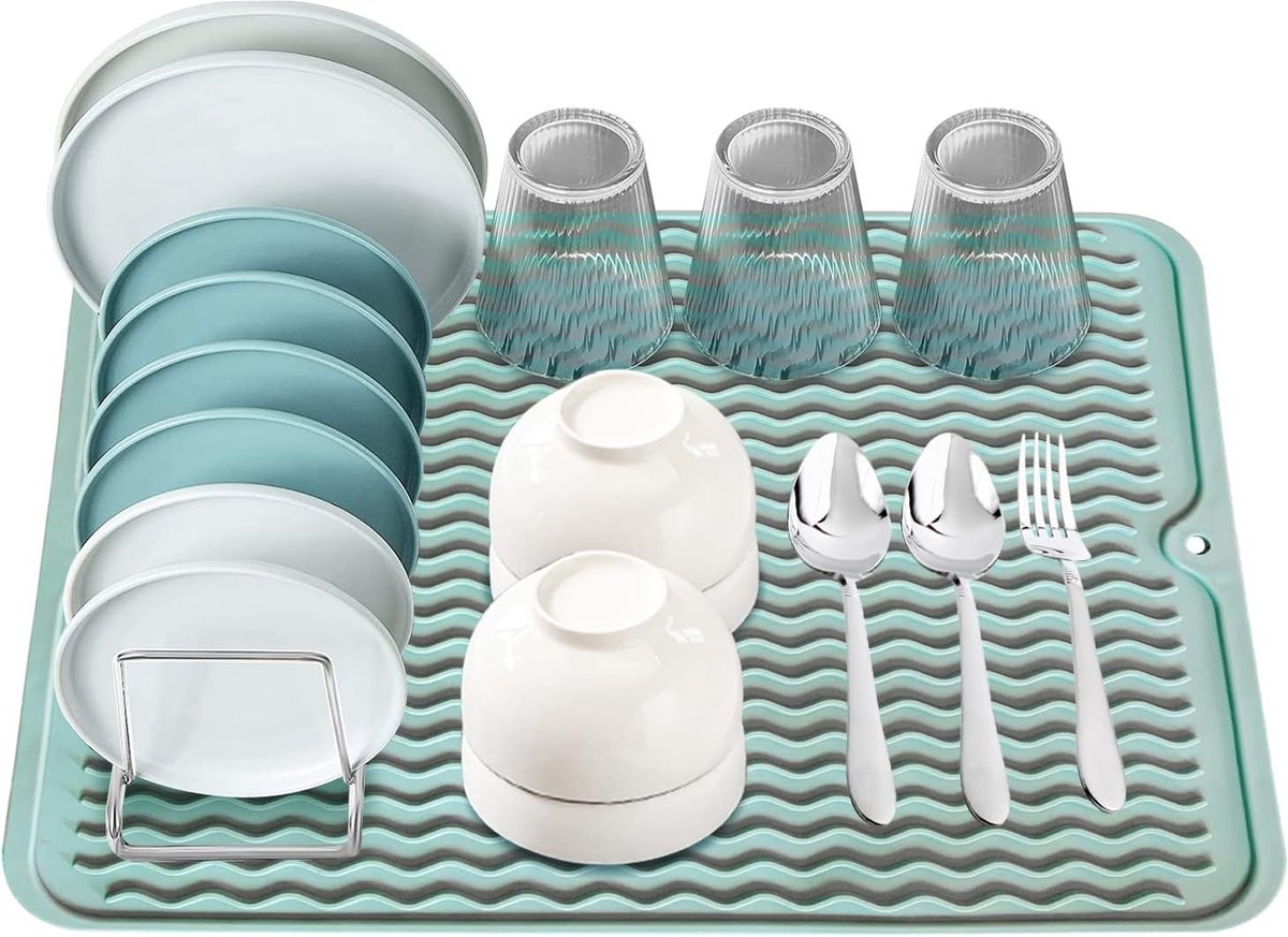 Goedkoopste Afdruipmat voor servies, Afdruipmat voor servies, 40 x 30 cm, Afdruipmat voor servies, gootsteen, lekbak, droogmat, bestek, hittebestendig, antislip vaatwasser mat, groot groen.