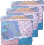 3-packs grote mesh-waszakken met ritsen voor wasmachine herbruikbaar en duurzaam fijne waszakken mesh-kledingtas voor kousen ondergoed reizen wit
