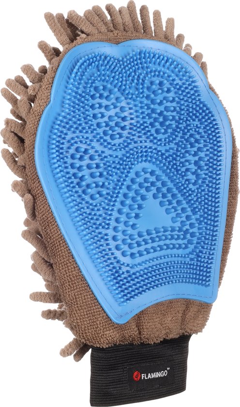 Flamingo Flava - Massage- & Verzorgingshandschoen Honden;katten - Verzorgingshandschoen Absorberend Flava Taupe/blauw 25x20x4cm - 1st - 137645 - 1st