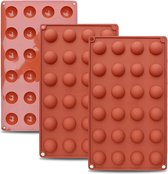 Bastix - 3 stuks halfronde chocoladevormen met 24 verdiepingen, bonbonvorm, siliconen, anti-aanbak-chocoladevormen, mini-chocoladevormen voor chocolade, cake, gelei, koepelmousse