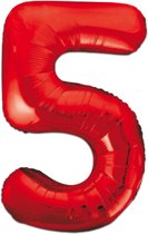 LUQ - Cijfer Ballonnen - Cijfer Ballon 5 Jaar rood XL Groot - Helium Verjaardag Versiering Feestversiering Folieballon