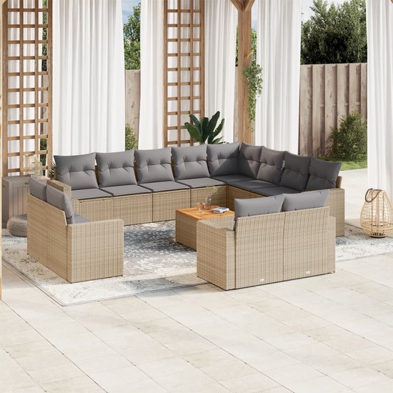 vidaXL-13-delige-Loungeset-met-kussens-poly-rattan-beige