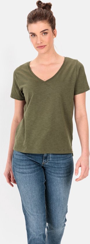 camel active V-neck T-Shirt gemaakt van organic cotton - Maat womenswear-M - Olijf