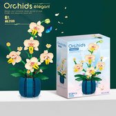 Kibus Bouwstenen Orchidee - Wit met Blauw - Bloemen Bouwset - 606stukjes - Details - Bouwstenenset