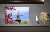 Inductieplaat Beschermer - Bloesembomen voor Traditione Molen in Nederland - 71x51 cm - 2 mm Dik - Inductie Beschermer - Bescherming Inductiekookplaat - Kookplaat Beschermer van Zwart Vinyl