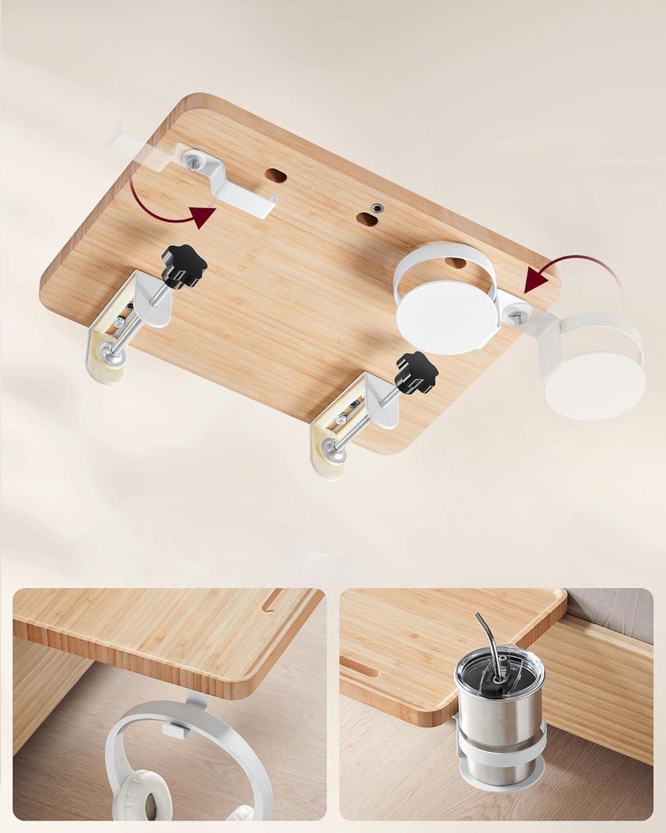 Nachtkastrek, houten bedplank, bedplank, bedorganizer, nachtkastje voor mobiele telefoon en afstandsbediening, waterbeker (houtkleur