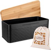 Broodtrommel met snijplank 33 x 21 x 15 cm dankzij carboncoating en houten deksel - Extra lange versheid door ventilatiegaten - Zwart bread box