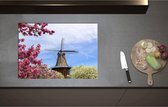 Inductieplaat Beschermer - Bloesembomen voor Traditione Molen in Nederland - 71x50 cm - 2 mm Dik - Inductie Beschermer - Bescherming Inductiekookplaat - Kookplaat Beschermer van Zwart Vinyl