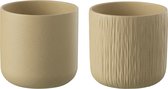 J-Line bloempot Gen - keramiek - beige - large - 2 stuks - Ø 18.5 cm