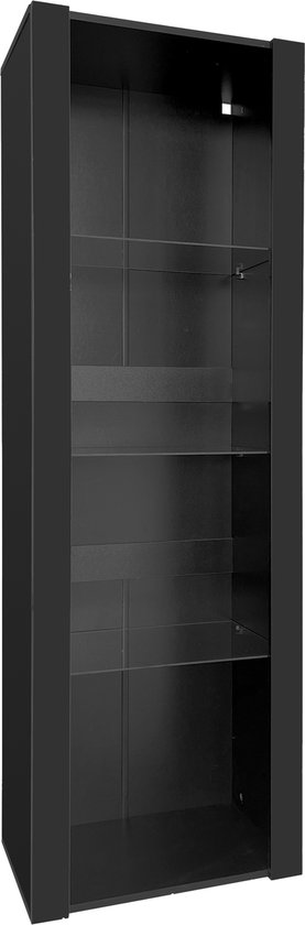 Sweiko Vitrine noire brillante avec éclairage LED, 3 compartiments en verre, 55*38*166 cm, vitrine, armoire sur pied, armoire haute, armoire de rangement