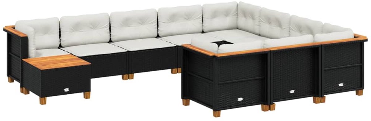 The Living Store 11-delige Loungeset met kussens poly rattan zwart - Loungebank - Lounge Set - Buitendiner - Tuinmeubels - Tuinlounge