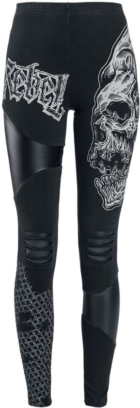 Legging noir Rock Rebel by EMP avec imprimés, découpes et empiècements en similicuir Femme - L
