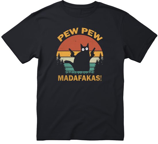 PEW PEW Madafakkas T-shirt - Heren Dames Unisex - cadeau - Grappige T-shirt’s - Origineel Cadeau - Zwart - Funny - Grappig - Maat L