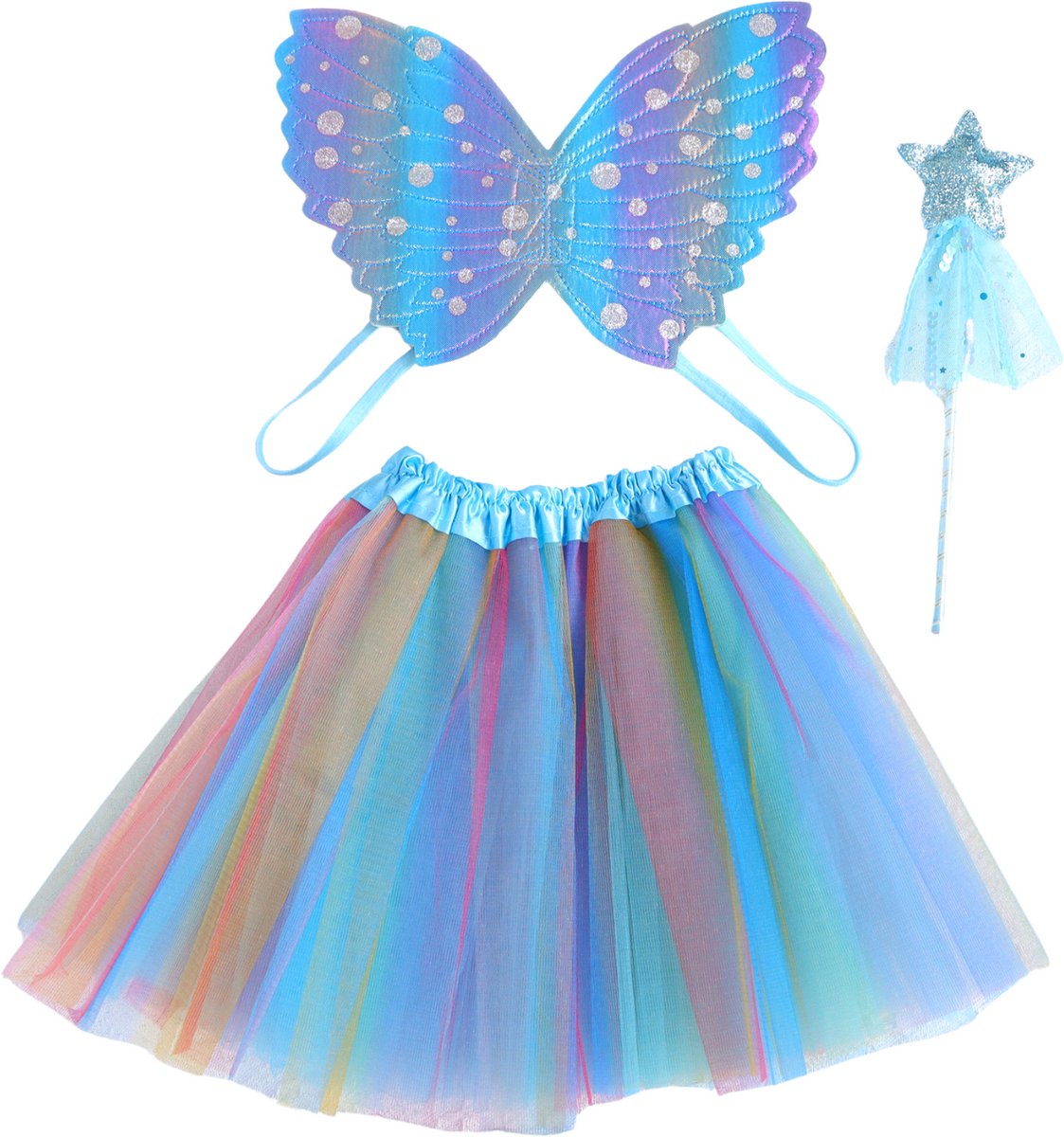 Joya Kids® Blauwe tutu met Vleugels en Staf | Tover fee Verkleedset voor Meisjes | Tutu verkleedkleding | Prinsessencape | Cape Set | Unicorn | Meisje Verkleedset | Carnvalskleding Halloween Meisjes | Met Staf, Vleugels en Tutu | Metallic Blauw — afbeelding 9