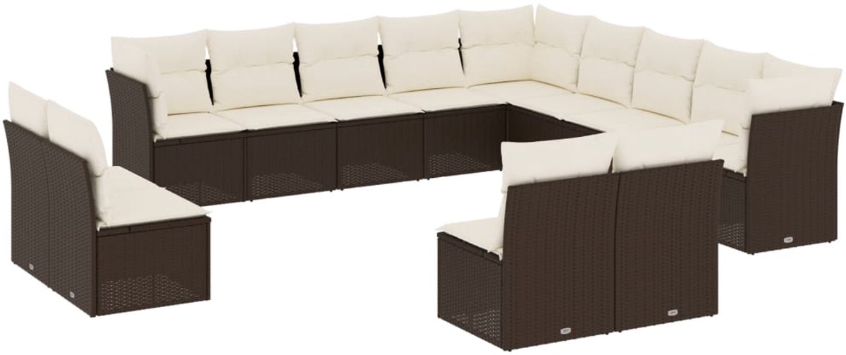 The Living Store 13-delige Loungeset met kussens poly rattan bruin - Tuin Lounge Set - Loungebank - Buitendecor - Tuinset - Outdoor Furniture