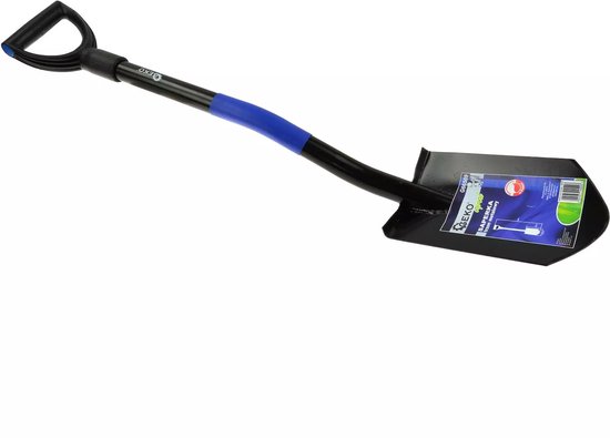 Zwarte schop met blauwe grip, D-greep en "GEKO SAPERKA" label.