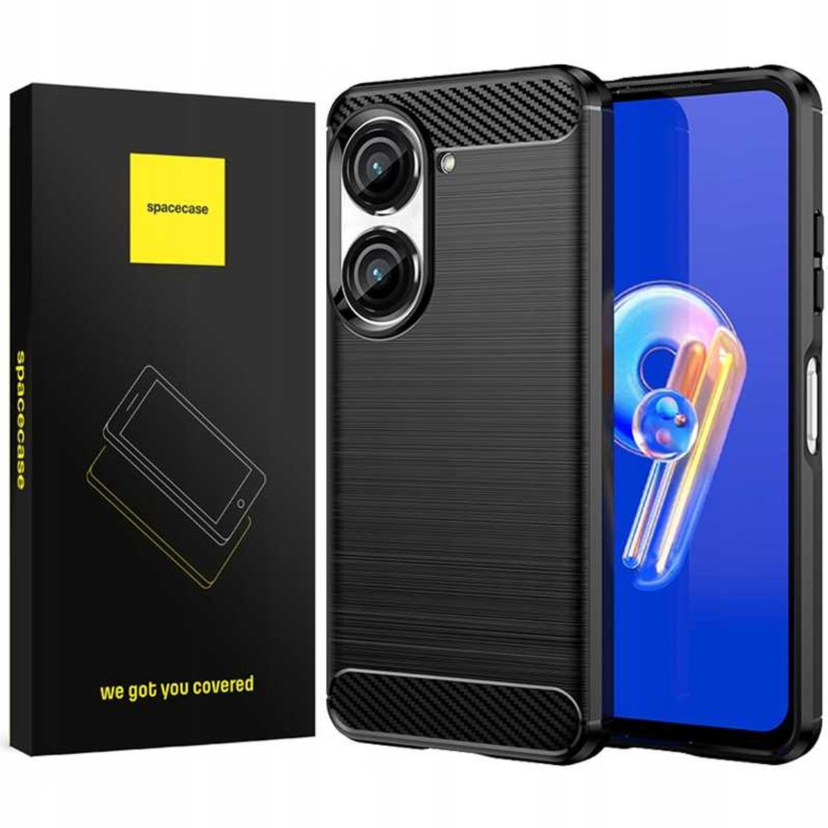 Spacecase Case Carbon Cover Voor Asus Zenfone 9 10 Zwart