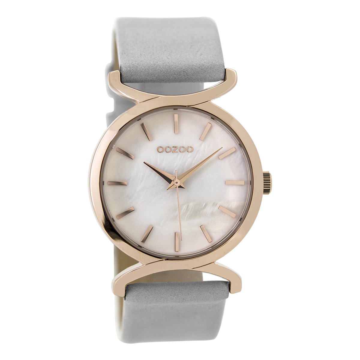 OOZOO Timepieces - Rosé goudkleurige horloge met steengrijze leren band - C9528
