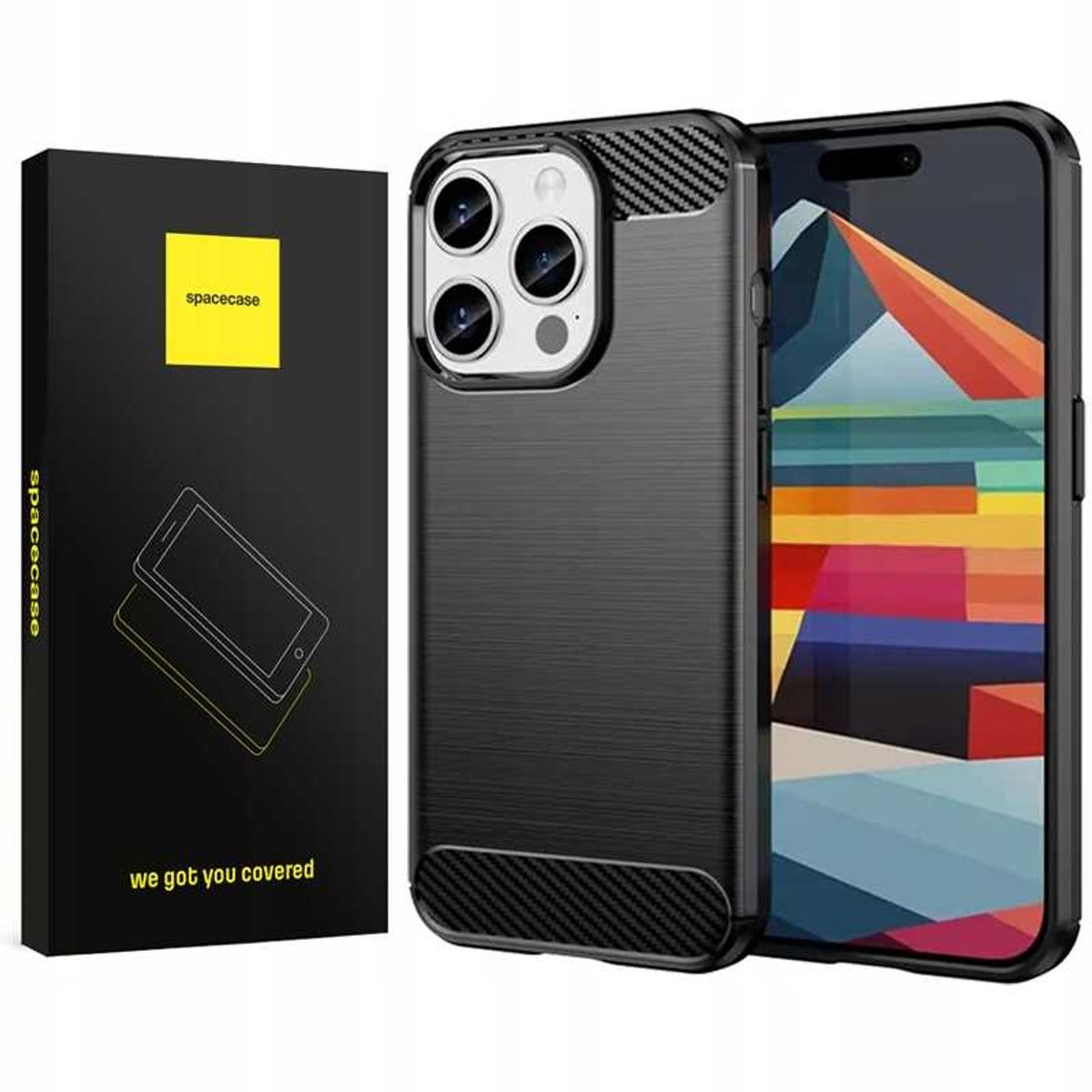 Spacecase Case Carbon Cover Voor Iphone 15 Pro Max Zwart