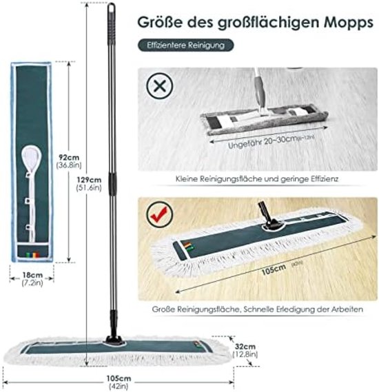 Venteo Bezem Extra Grote En 360 Draaibare Kop Emmer Met 2 Vakken Voor Reiniging Centrifugeren 4 Microvezeldoeken 1354251947