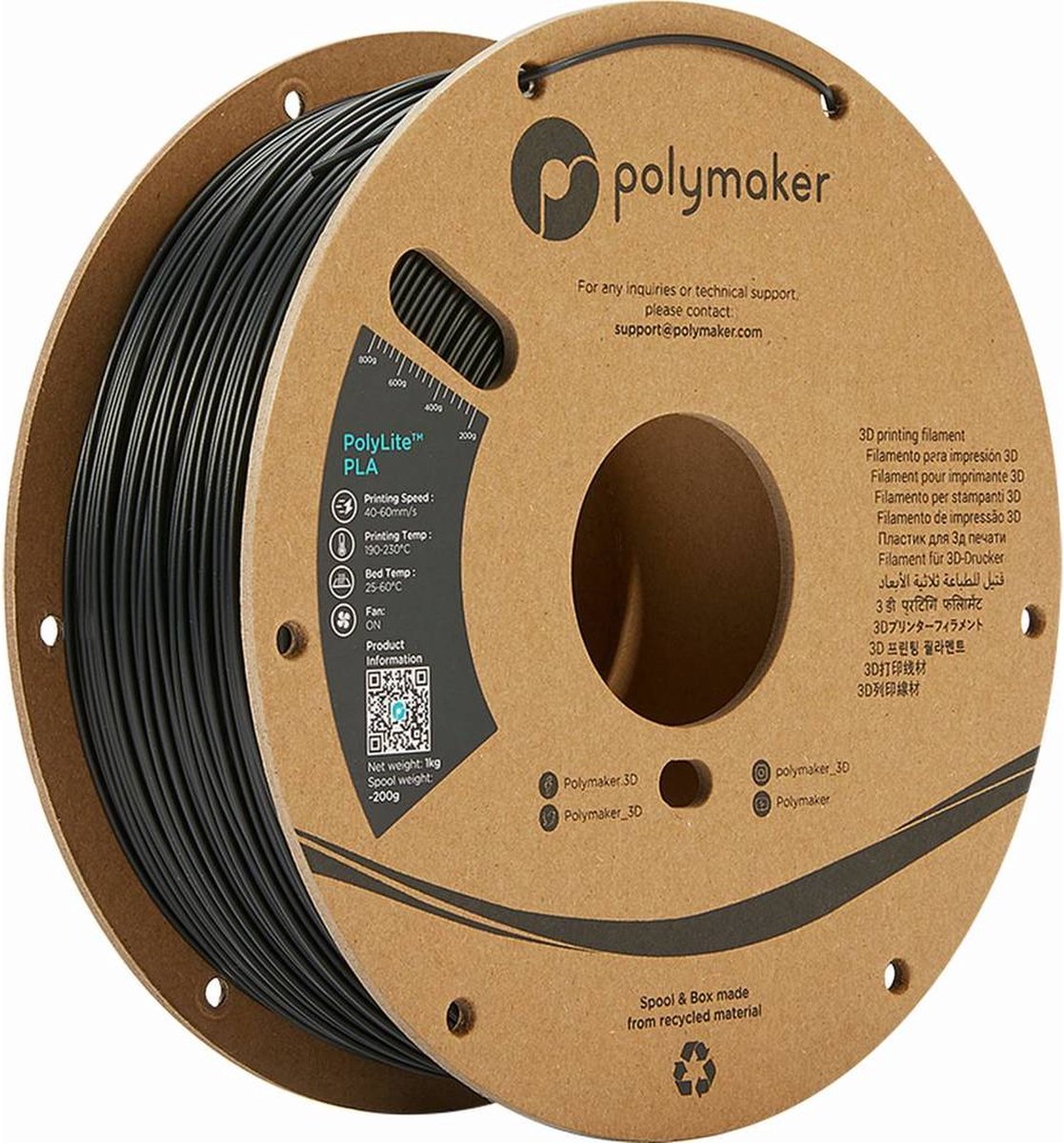 Polymaker PA02037 Polymaker PolyLite PLA Filament True Black 1.75 mm / 3kg Filament PLA kunststof Hoge stijfheid, Hoge