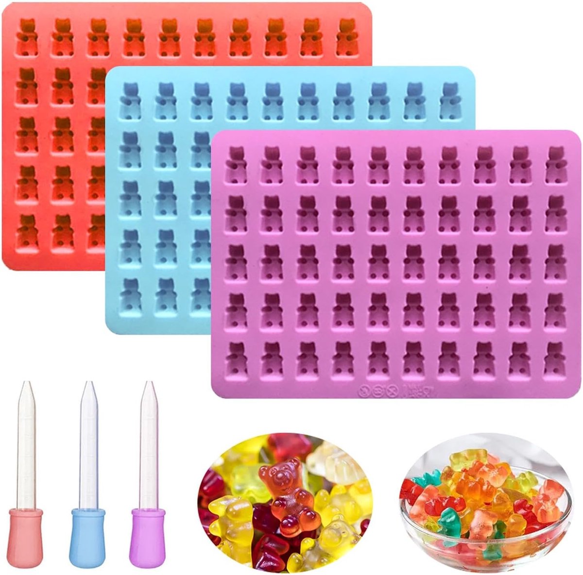 Goodivery ® Grote Set van 3 Siliconen Snoep Mallen voor Gummy Beertjes en Chocolaatjes