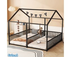 Gutent Kinderbed-Metalen Bed-90*200 cm-Maatloos-Huisstijl-Dubbelbed Design-Zwart