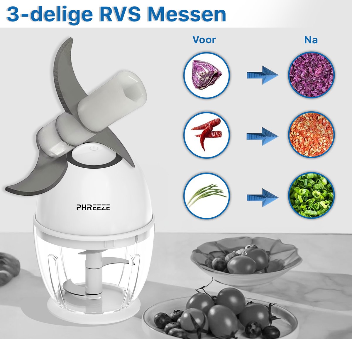 Mini Foodprocessor - 450ML - Elektrische Hakmolens - USB-C Oplaadbaar - Kleine Blender - Keukenmachine - Portable Chopper - Hakmolen Elektrisch - Babyvoeding Groente Smoothie Snijder thumbnail 4