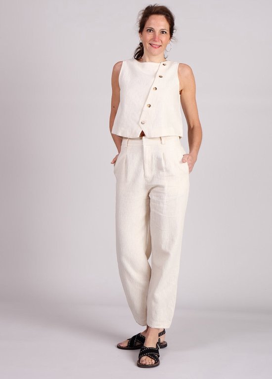 Pantalon Pepita FRNCH en lin beige à plis
