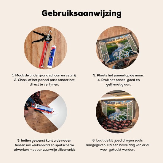 Stappenplan voor het aanbrengen van de spatscherm.