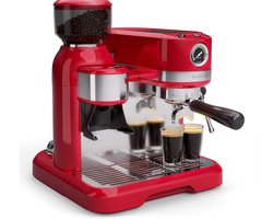 Klarstein Koffiemachine Bella Café espressomachine met ingebouwde molen – 19 bar, 1550 W, 1,4 liter waterreservoir, geïntegreerde conische maalschijf, melkschuimer, 2 kopjeshouders, kunststof, rood - voor Keuken - LED - Coffee Machine