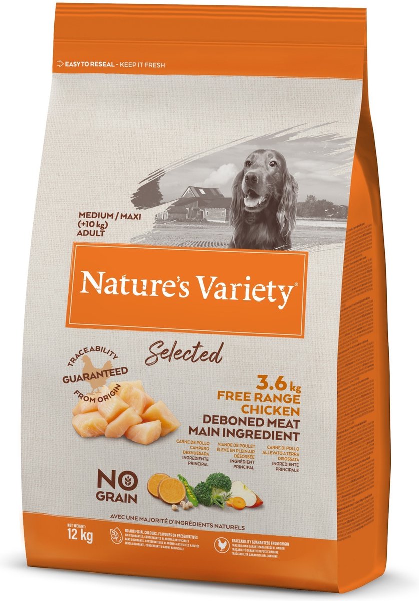 Hondenvoer Natures Variety - Graanvrij met Scharrelkip - 12kg voor Middelgrote Rassen