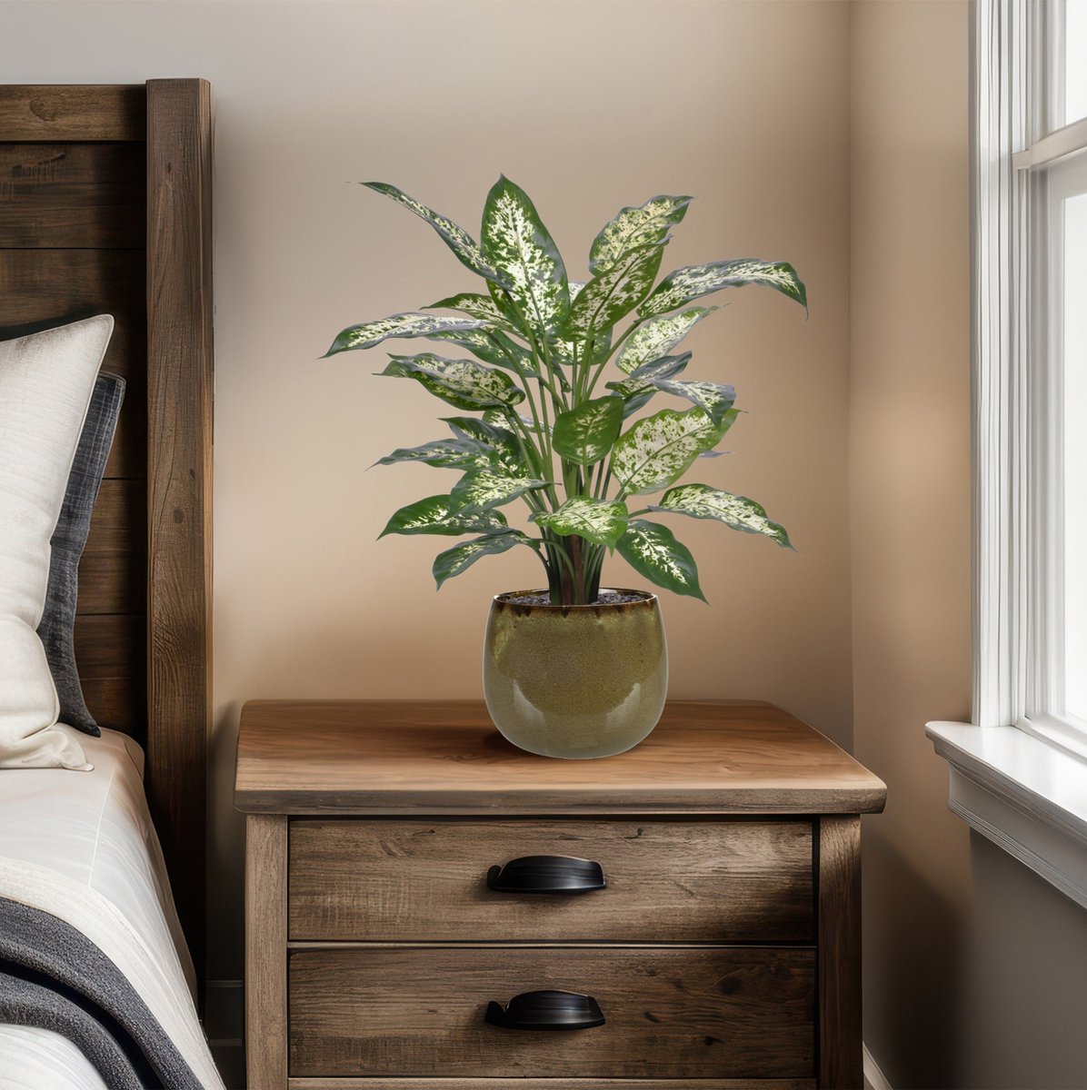maxifleur Kunstplanten Dieffenbachia Kunstplant Deluxe 60cm in pot Groen