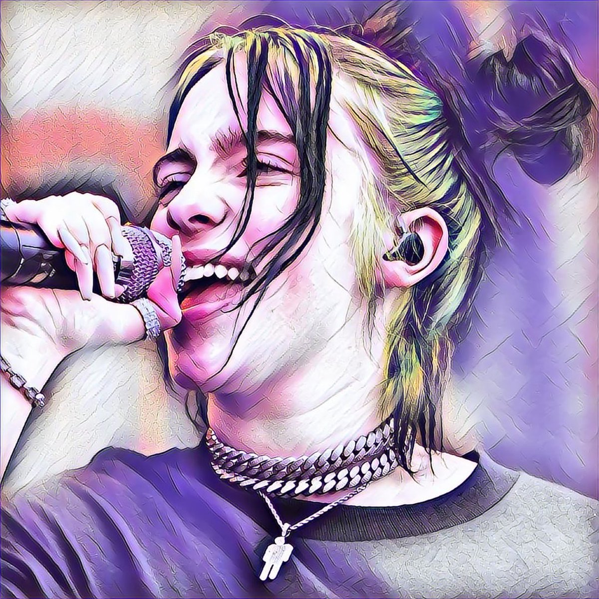 Passionforart.eu Billie Eilish 5-4 - Poster - 50 x 50 cm paars