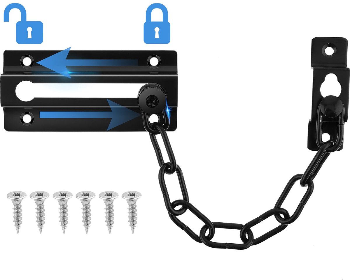 My Ninki ® Veiligheidsketting voor Deuren met Roestvrij Stalen Grendel en Schroeven, Ideaal voor Huis en Hotelgebruik