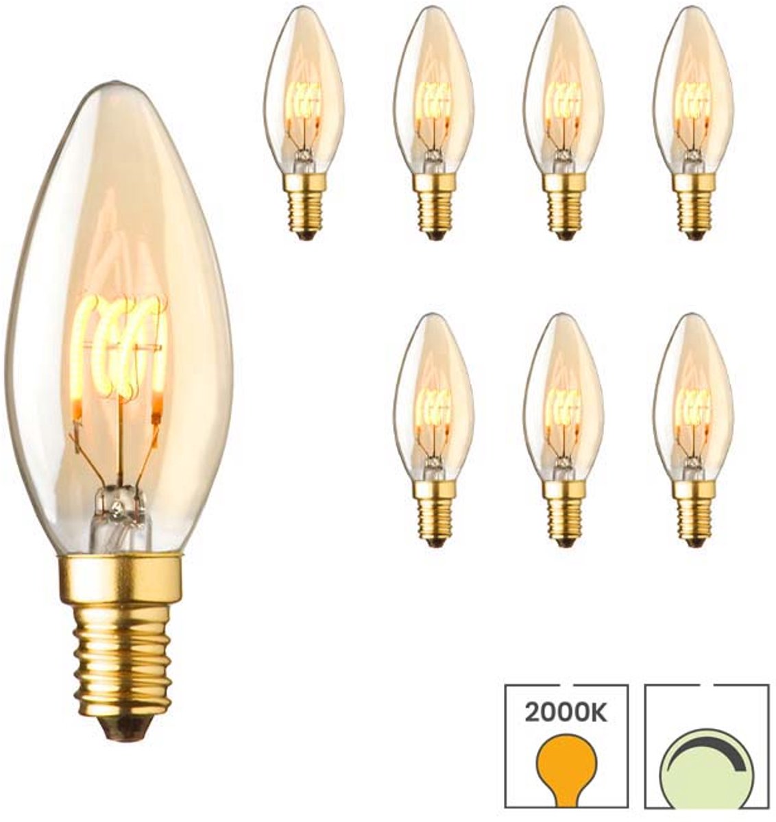 Lybardo - E14 LED Lamp - 8-pack - Kaarslamp - 2.3W Dimbaar - 2000K Extra Warmwit Licht