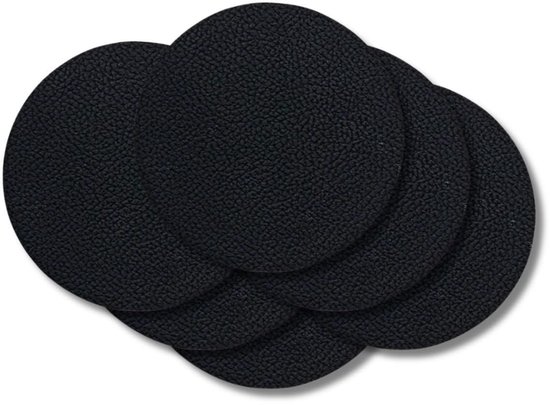 Cookinglife Onderzetters - Onderzetters voor Glazen - Onderleggers - Coasters - Kunstleer Zwart - Gemakkelijk Schoon Te Maken - Ø 10 Cm, 6 Stuks