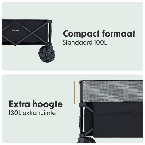 LifeGoods Bolderkar - Opvouwbaar - 100KG - 230L - Bolderwagen - Verhoogbaar - Beschermhoes - Zwart van LifeGoods — afbeelding 4