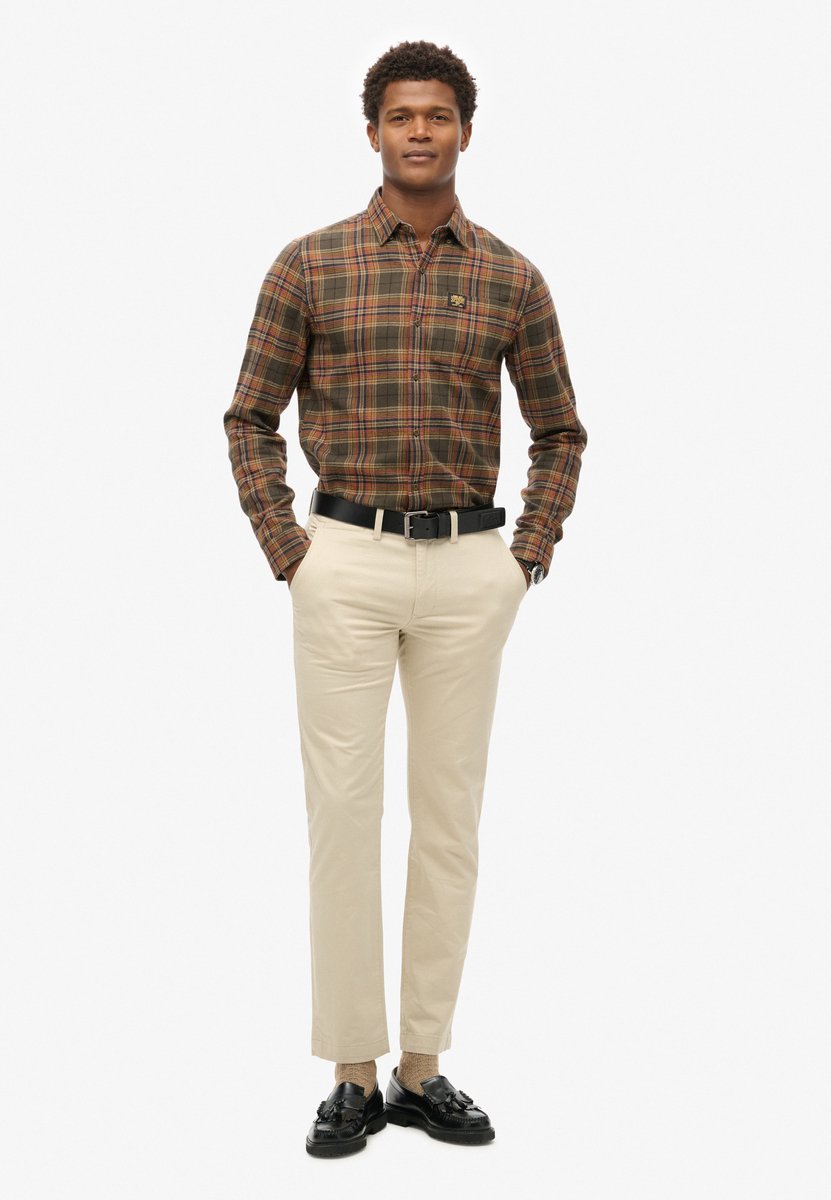 Superdry Slimfit stretch chinobroek met taps toelopende pijpen Heren Broeken Beige