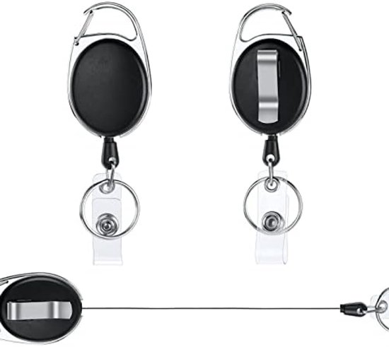 Vicloon Intrekbare Badge Reels, 2 stks Heavy Duty Sleutelhanger, 2 in 1 Clips Badge Houder Met Sleutelriem Reel voor Sleutelhanger ID-kaart