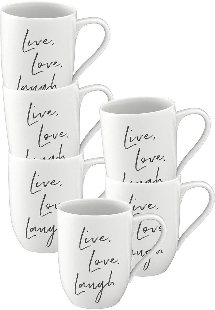 Becher mit Henkel 'Live Love Laugh' Statement 290 ml Set van 6