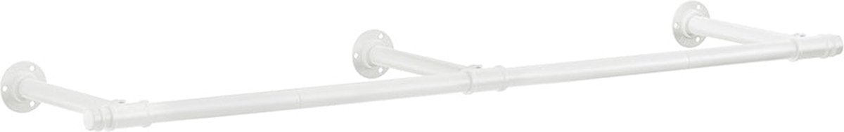 Wandgemonteerd Kledingrek - Kledingroede - Ophangstang - Stalen constructie - 30,4 cm x 170 cm x 7 cm - Wit