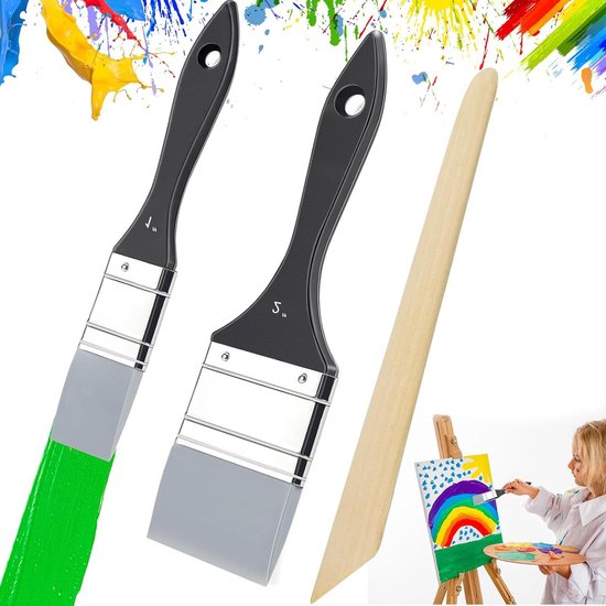 ToolSpace Verfkwastenset - Platte, ronde, warmtebehandelde penselen - Om te schilderen - verschillende soorten verf: Acryl, emulsie, lak, natuurlijke varkensharen penselen voor doe-het-zelven
