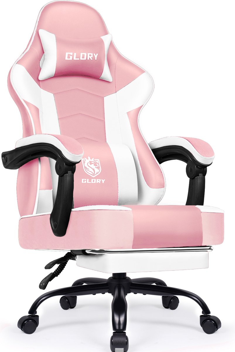 Hiaonyx Gaming Stoel - 170° Verstelbare Rugleuning - Gaming Stoel met inklapbare Voetsteun - racerstijl - Geïntegreerde Armleuningen - Maximale Belastbaarheid 150kg - Roze