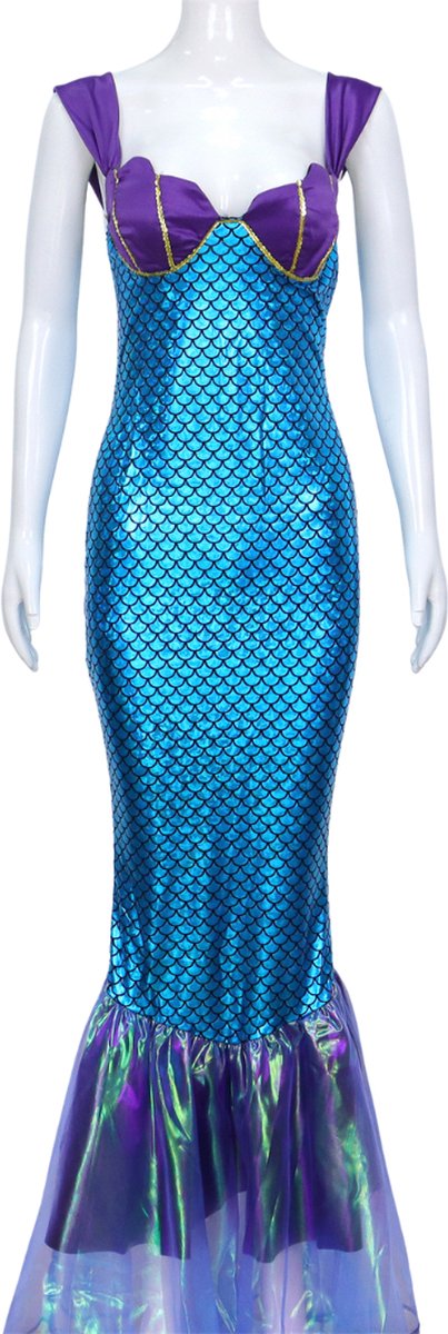 Joya Party® Mermaid Verkleed Jurk Volwassenen | Blauw en Paarse Glamour Jurk | Carnaval Verkleedjurk Dames | Prinsessenjurk Vrouwen | Zeemeermin Verkleed kleding | Carnavalskleding | — afbeelding 9